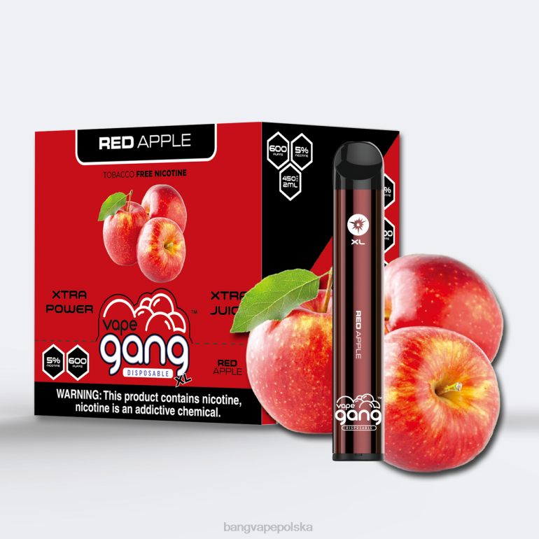 Vape Gang XL jednorazowe waporyzatory 600 zaciągnięć (opakowanie 10 szt.) czerwone jabłko 2DD273 Bang Vape Polska