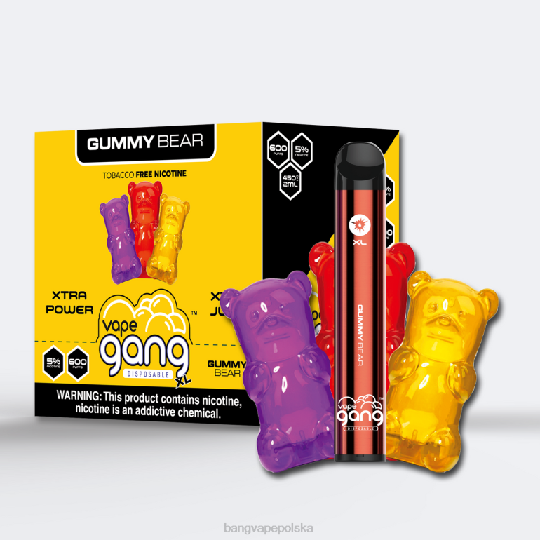 Vape Gang XL jednorazowe waporyzatory 600 zaciągnięć (opakowanie 10 szt.) gumowaty miś 2DD264 Vape Gang Polska