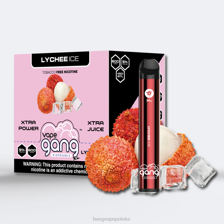 Vape Gang XL jednorazowe waporyzatory 600 zaciągnięć (opakowanie 10 szt.) lód liczi 2DD275 Bang Vape Smaken
