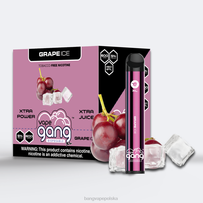 Vape Gang XL jednorazowe waporyzatory 600 zaciągnięć (opakowanie 10 szt.) lód winogronowy 2DD262 Bang Box Vape Cena