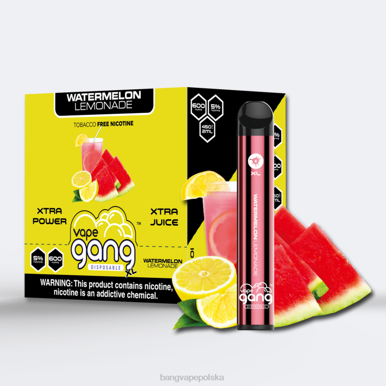 Vape Gang XL jednorazowe waporyzatory 600 zaciągnięć (opakowanie 10 szt.) lemoniada arbuzowa 2DD265 Bang Vape Smaken