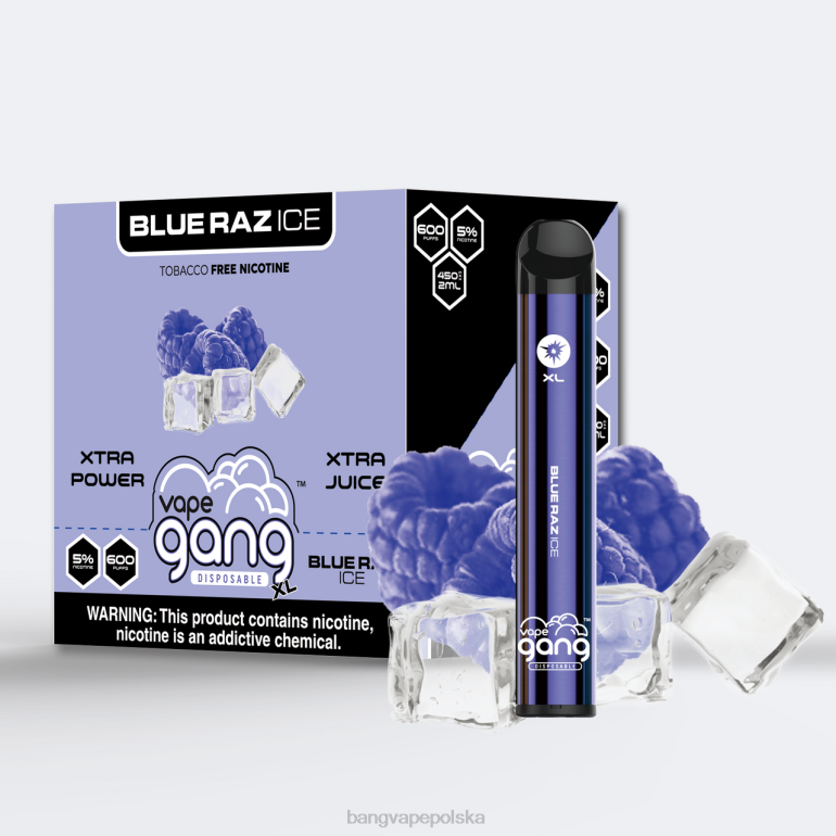 Vape Gang XL jednorazowe waporyzatory 600 zaciągnięć (opakowanie 10 szt.) niebieski raz lód 2DD261 Bang Vape Shop