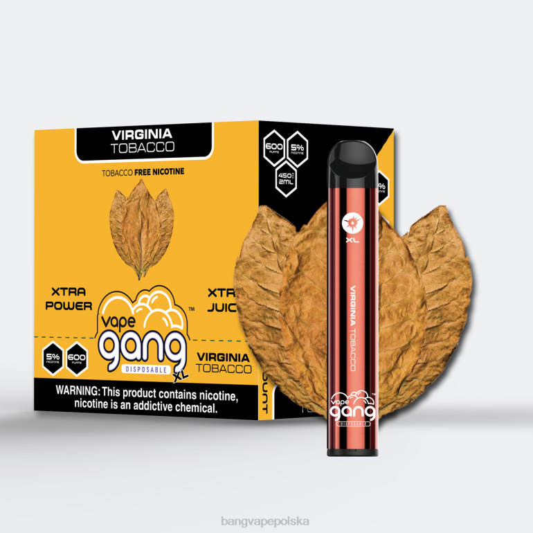 Vape Gang XL jednorazowe waporyzatory 600 zaciągnięć (opakowanie 10 szt.) tytoń Virginia 2DD270 Best Bang Vape Flavor