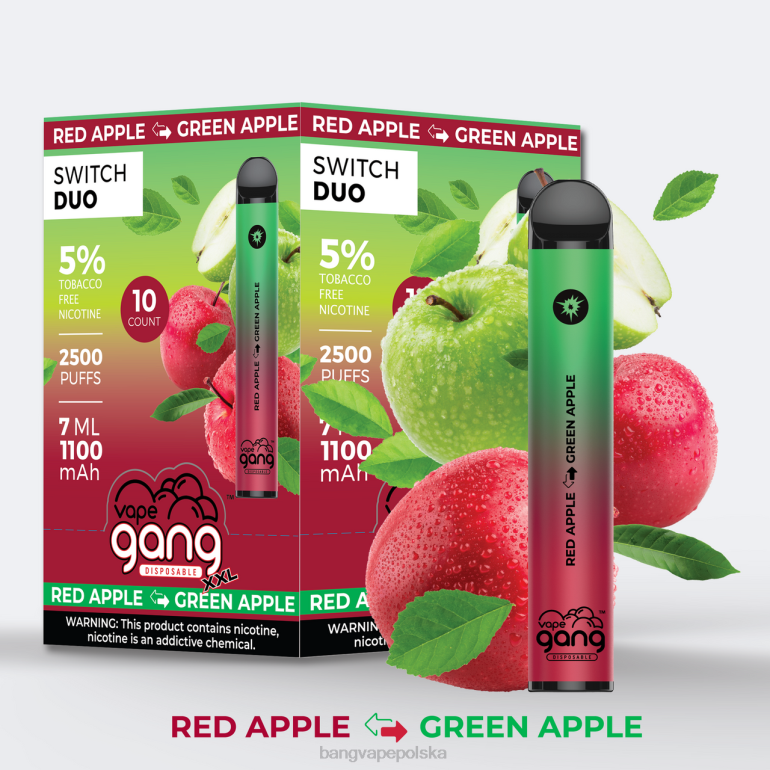 Vape Gang Switch Duo 2 smaki (opakowanie 10 sztuk) czerwone jabłko - zielone jabłko 2DD246 Bang Disposable Vape Review