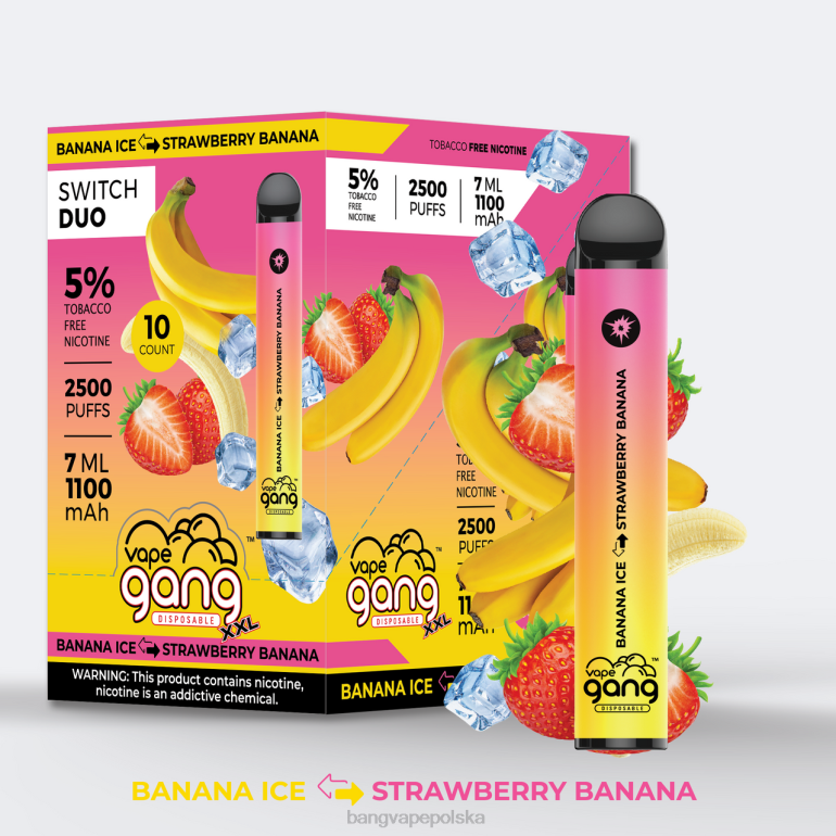 Vape Gang Switch Duo 2 smaki (opakowanie 10 sztuk) lód bananowy - banan truskawkowy 2DD240 Bang Box Vape Cena