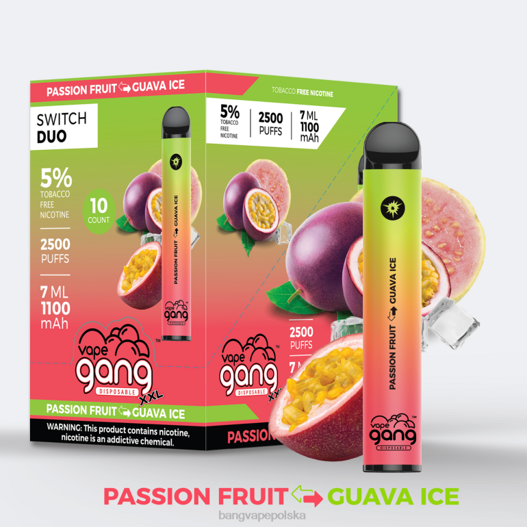 Vape Gang Switch Duo 2 smaki (opakowanie 10 sztuk) marakuja - lód z gujawy 2DD244 Vape Gang Disposables