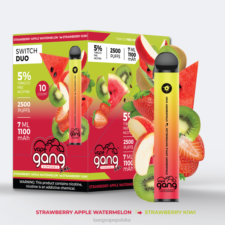 Vape Gang Switch Duo 2 smaki (opakowanie 10 sztuk) truskawka jabłko arbuz - truskawka kiwi 2DD245 Bang Vape Warszawa