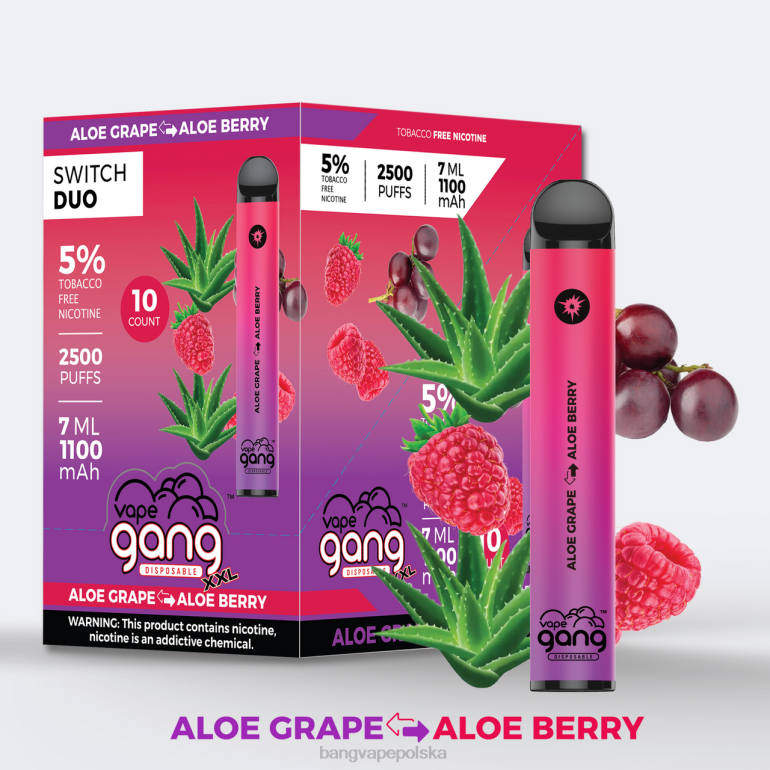 Vape Gang Switch Duo 2 smaki (opakowanie 10 sztuk) winogrono aloesowe - jagoda aloesowa 2DD239 Bang Vape Shop